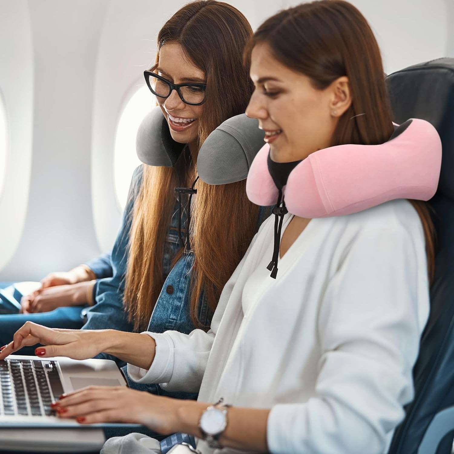 Pink Travel Neck Pillow and Blanket Set for Airplane Travel Essentials Womens Memory Foam Neck Pillow and Compact Soft Airplane Blanket with Bag for Traveling Airport Car Sleeping - 5
