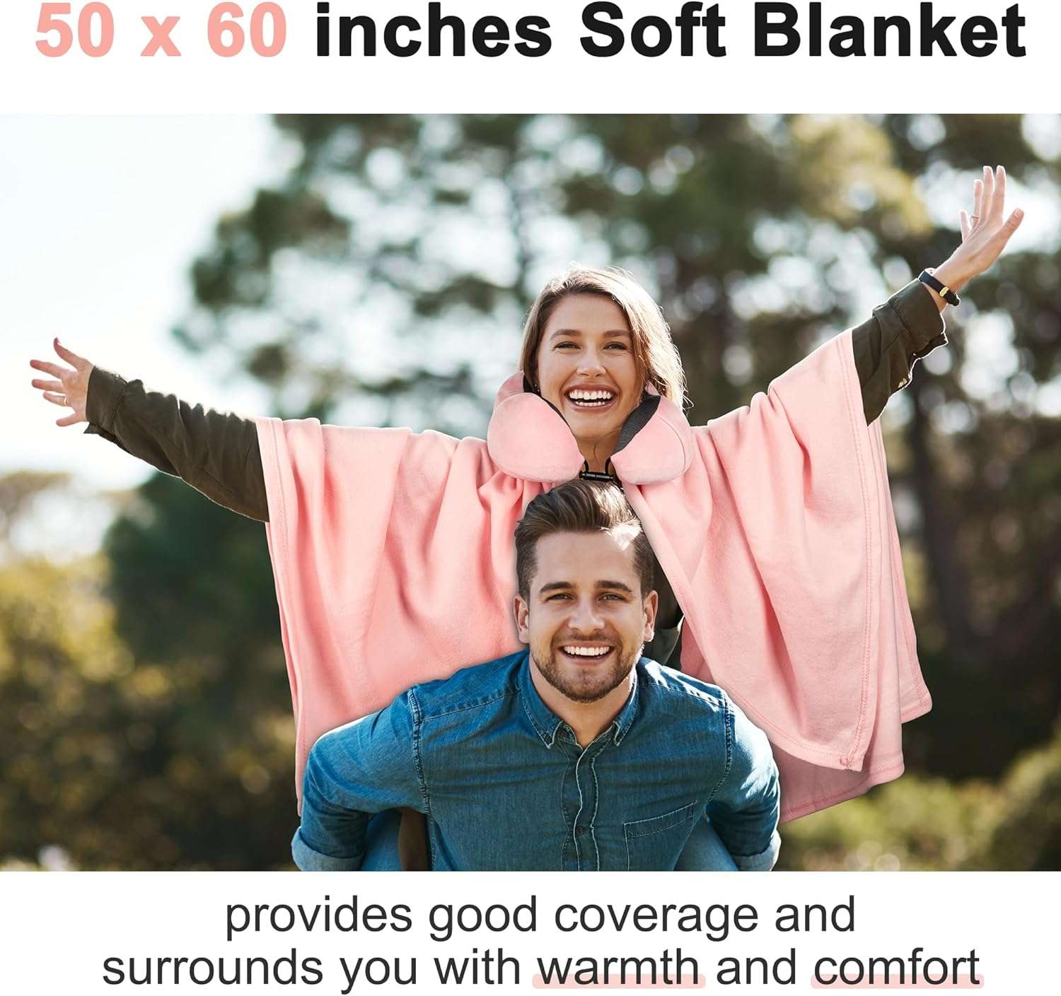 Pink Travel Neck Pillow and Blanket Set for Airplane Travel Essentials Womens Memory Foam Neck Pillow and Compact Soft Airplane Blanket with Bag for Traveling Airport Car Sleeping - 6