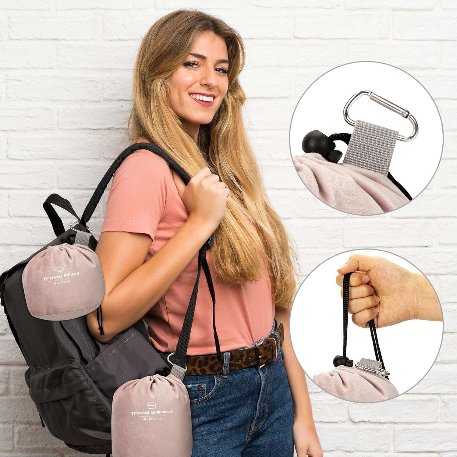 Pink Travel Neck Pillow and Blanket Set for Airplane Travel Essentials Womens Memory Foam Neck Pillow and Compact Soft Airplane Blanket with Bag for Traveling Airport Car Sleeping - 9