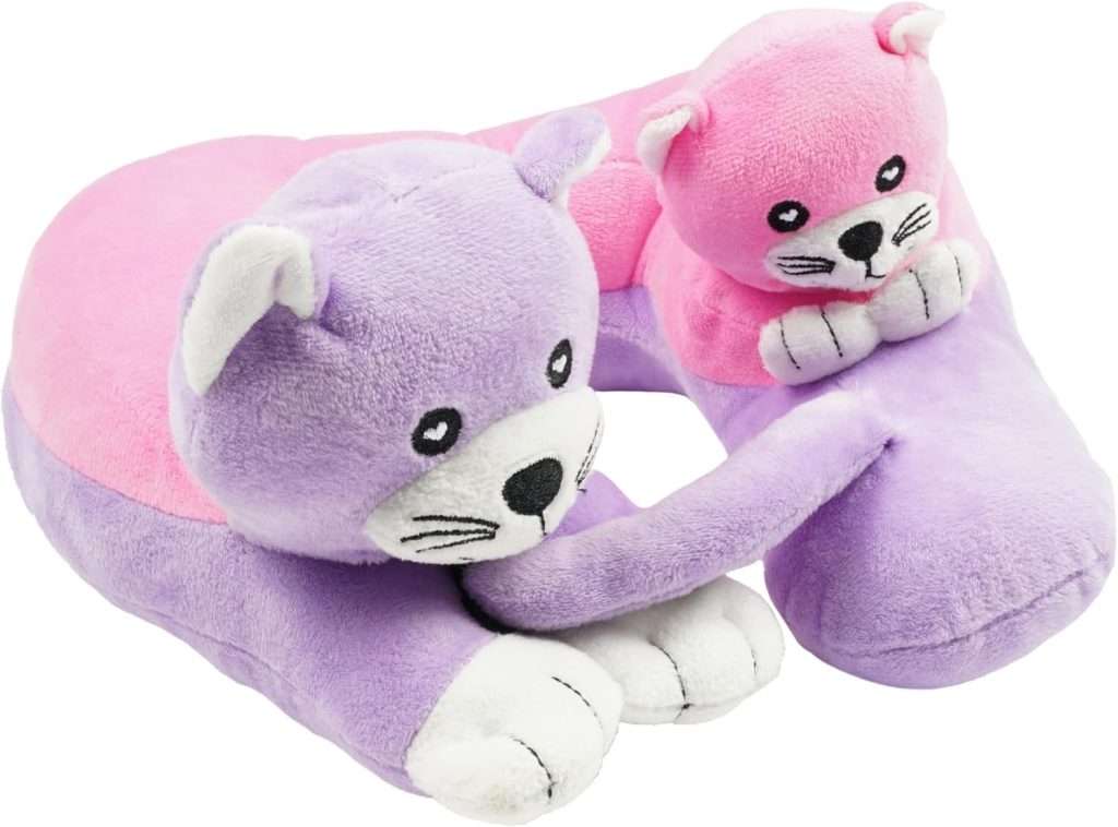 Cabeau Evolution Kid’s Travel Pillow with Innovative Chin Strap & Head Support – Super Soft & Fun Children Pillow Design for Comfortable Journeys – (Kittens)