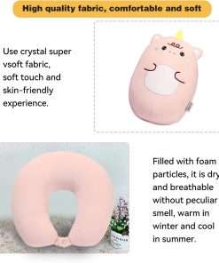 Kids Travel Pillow - 2-in-1 Deformable Kids Neck Pillow for Traveling, Soft U-Shaped Pillow with Adorable Animal Design, Comfy Sleep and Play, Ideal for Airplanes and Cars - Pink Unicorn - 4