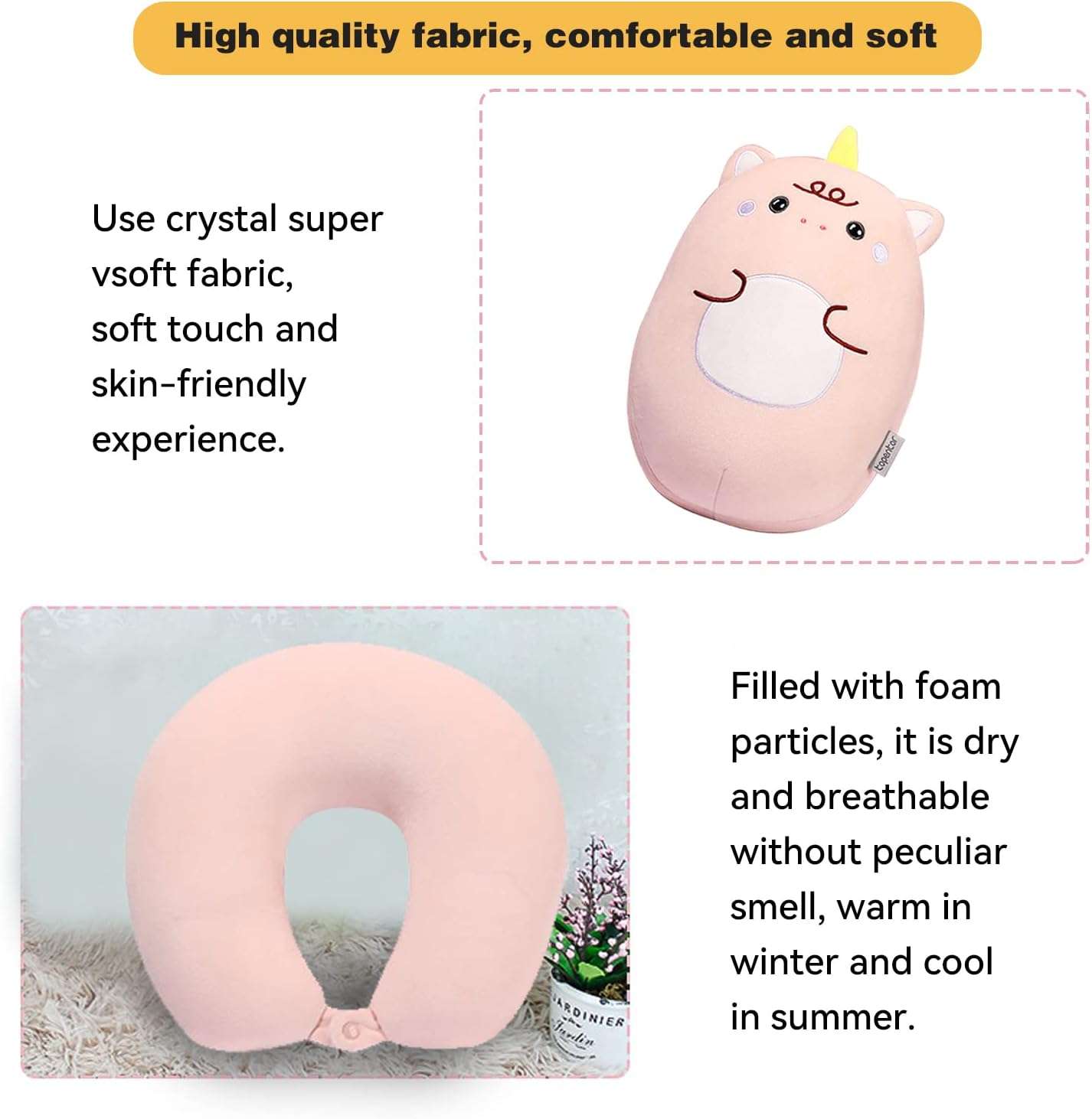 Kids Travel Pillow - 2-in-1 Deformable Kids Neck Pillow for Traveling, Soft U-Shaped Pillow with Adorable Animal Design, Comfy Sleep and Play, Ideal for Airplanes and Cars - Pink Unicorn - 4