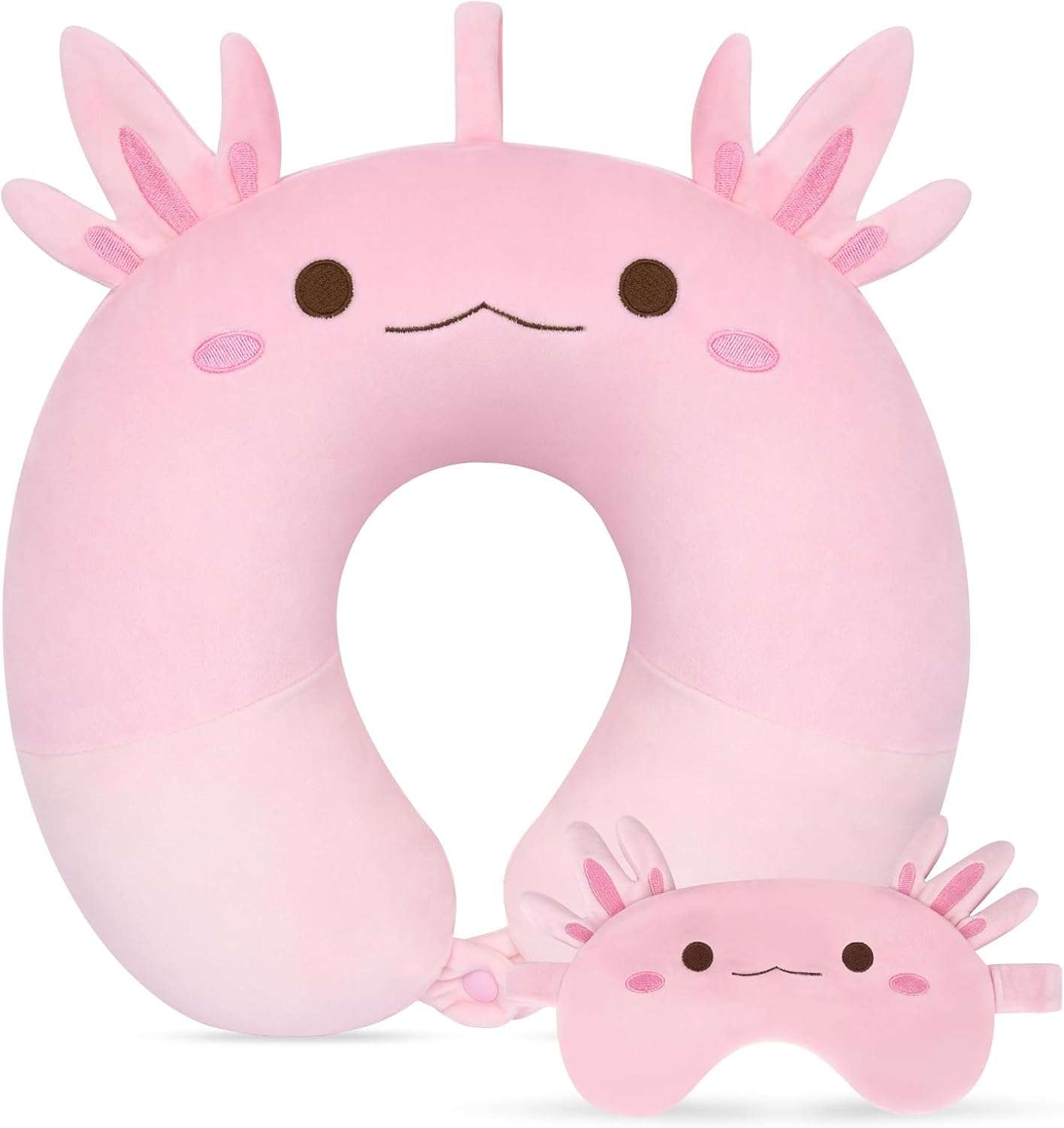 Kids Travel Pillow, Kid Neck Pillows with Eye Mask Cute Axolotl U Shaped Neck Pillow, Neck Support Travel Pillow for Road Trip, Airplane, Travel Pillow for Kids & Adults - 1