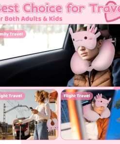 Kids Travel Pillow, Kid Neck Pillows with Eye Mask Cute Axolotl U Shaped Neck Pillow, Neck Support Travel Pillow for Road Trip, Airplane, Travel Pillow for Kids & Adults - 4