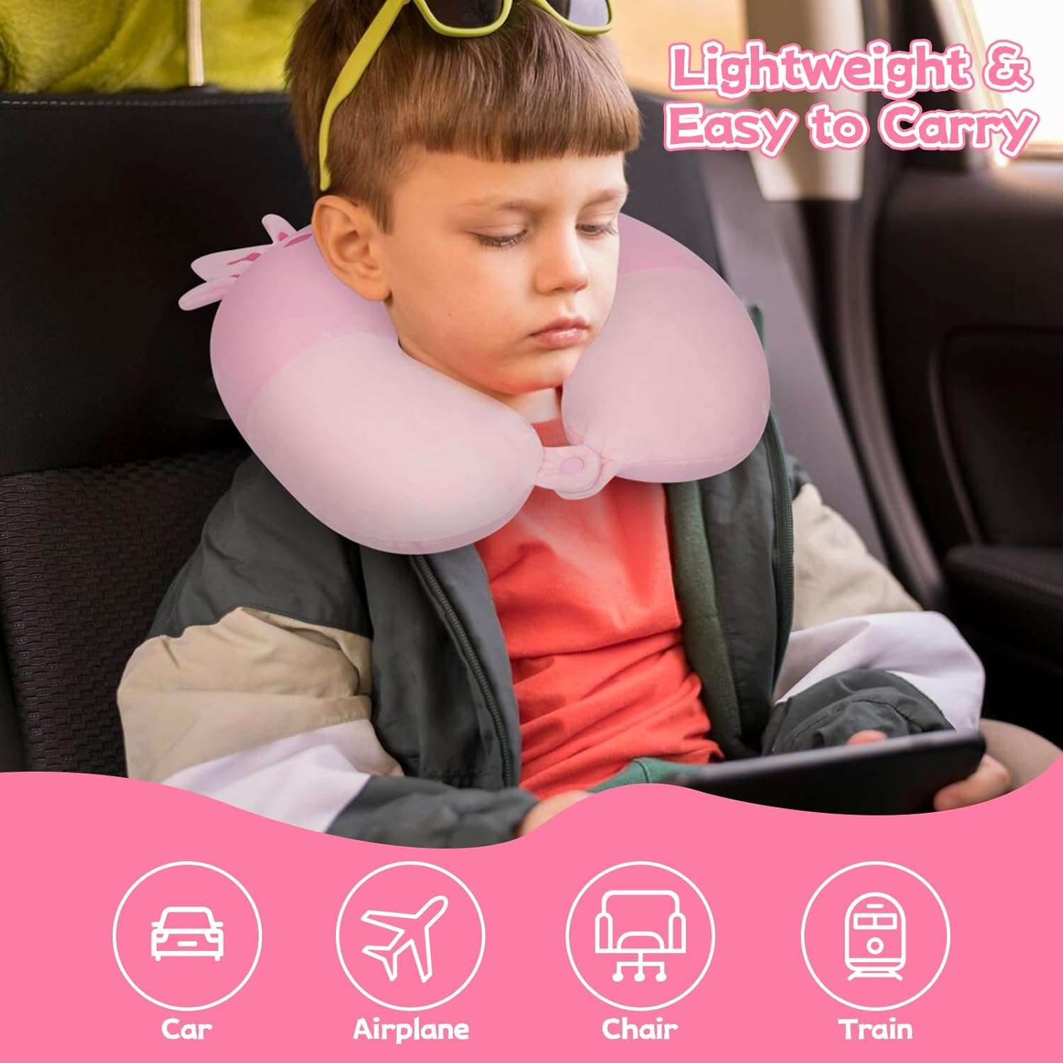 Kids Travel Pillow, Kid Neck Pillows with Eye Mask Cute Axolotl U Shaped Neck Pillow, Neck Support Travel Pillow for Road Trip, Airplane, Travel Pillow for Kids & Adults - 5