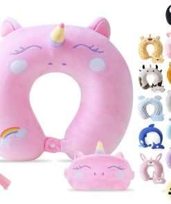 Travel Pillow for Kids Adult Cute Neck Pillow for Traveling Memory Foam Airplane Pillow Sleep Mask Animal Flight Pillow Head Rest Neck Support for Cars Long Flights - 1