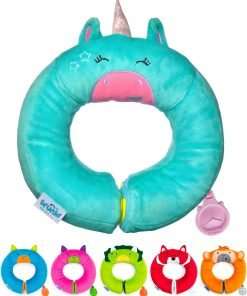 Trunki Kid's Travel Neck Pillow and Chin Rest - Support Sleepy Heads in The Car Seat, Plane, Bike or Pram - Yondi Small UNA Unicorn (Turquoise) - 1