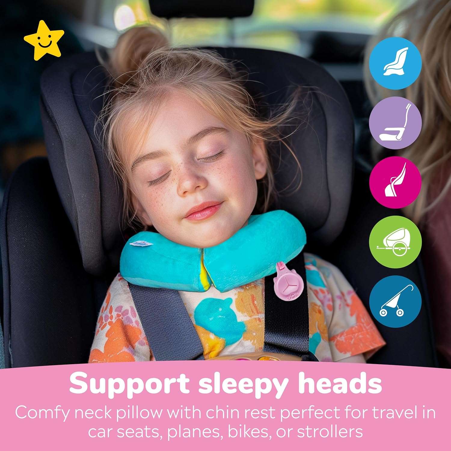 Trunki Kid's Travel Neck Pillow and Chin Rest - Support Sleepy Heads in The Car Seat, Plane, Bike or Pram - Yondi Small UNA Unicorn (Turquoise) - 4