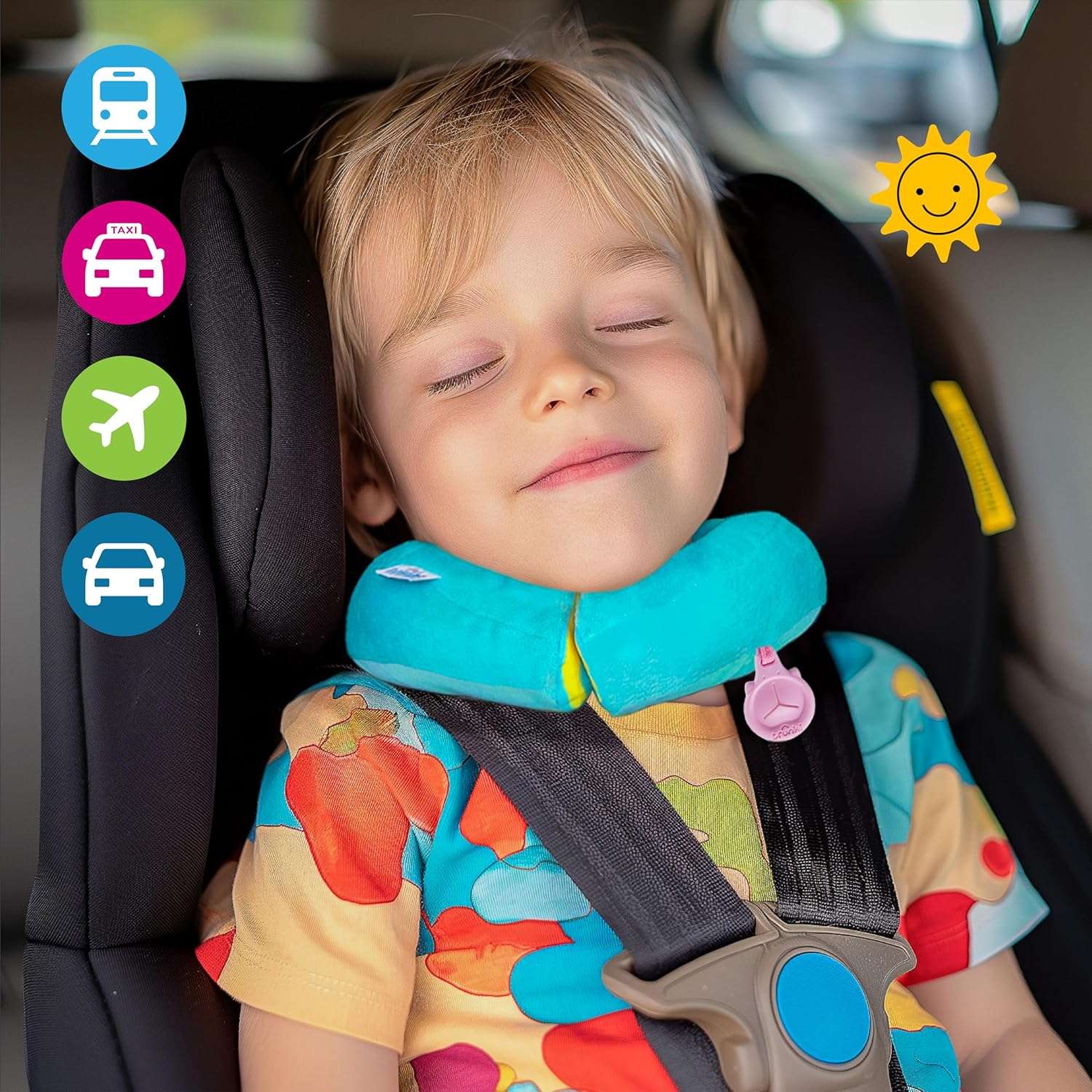 Trunki Kid's Travel Neck Pillow and Chin Rest - Support Sleepy Heads in The Car Seat, Plane, Bike or Pram - Yondi Small UNA Unicorn (Turquoise) - 6