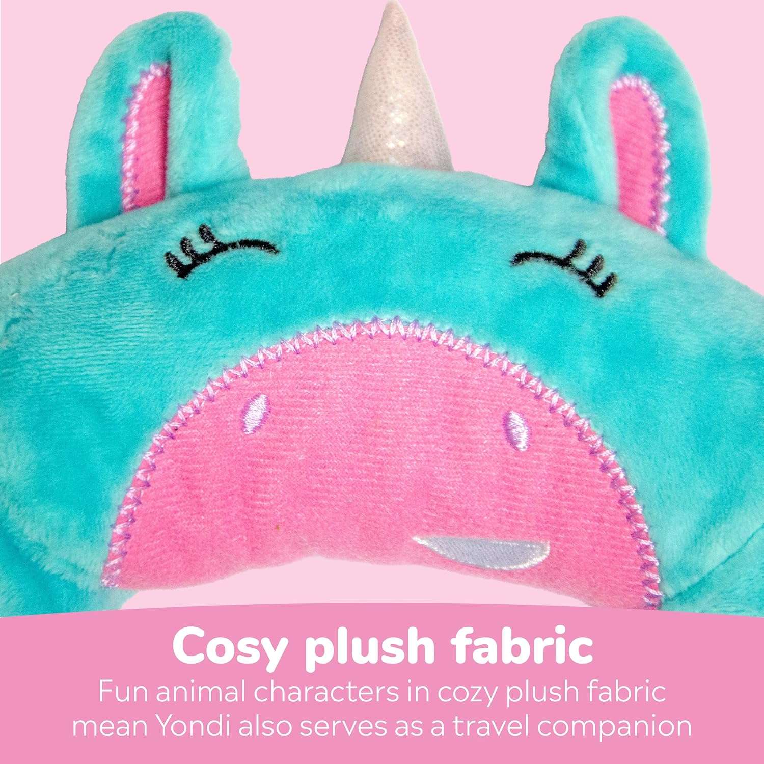 Trunki Kid's Travel Neck Pillow and Chin Rest - Support Sleepy Heads in The Car Seat, Plane, Bike or Pram - Yondi Small UNA Unicorn (Turquoise) - 7