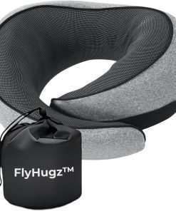 FlyHugz™ Neck Travel Pillow - Memory Foam Neck Pillow for Comfort on Airplane - Compact and Ergonomic Design for Travel, Car Rides, and Home Use - Ideal for Adults and Kids - 1