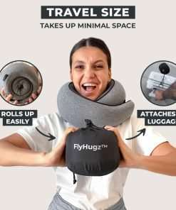 FlyHugz™ Neck Travel Pillow - Memory Foam Neck Pillow for Comfort on Airplane - Compact and Ergonomic Design for Travel, Car Rides, and Home Use - Ideal for Adults and Kids - 4