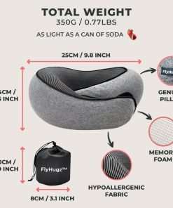 FlyHugz™ Neck Travel Pillow - Memory Foam Neck Pillow for Comfort on Airplane - Compact and Ergonomic Design for Travel, Car Rides, and Home Use - Ideal for Adults and Kids - 5