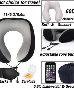 GOTDYA Travel Pillow,Travel Neck Pillows for Sleeping,100% Pure Memory Foam Soft Comfort & Support Pillow for Airplane-Car-Office&Home Rest Use-Black - 2