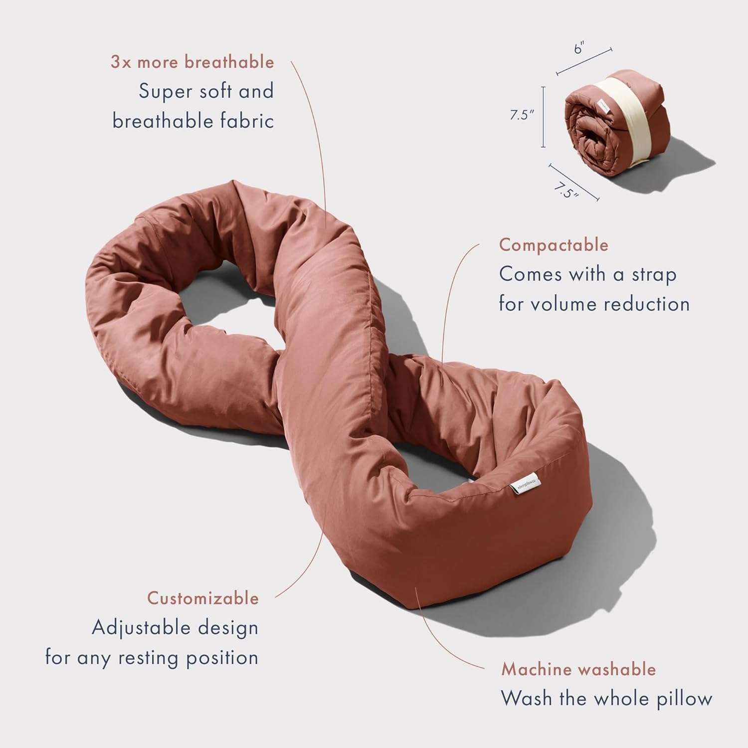 Huzi Infinity Pillow - Travel Neck Pillow - Versatile Soft 360 Support Scarf - Machine Washable - Home Travel Flight Road Trips (Terracotta) - 3