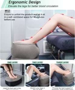 JefDiee Inflatable Foot Rest Pillow, Kids Airplane Bed, Adjustable 3 Layers Height Leg Rest Pillow, Airplane Travel Essentials Great for Airplane, Office, Home, Trains, Cars - 4
