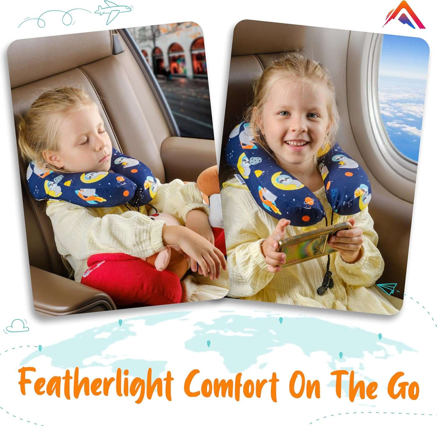 Kids Travel Pillow - Superior Memory Foam Travel Pillow for Kids, Cooling Technology Kids Neck Pillow, Lightweight & Portable Neck Pillow for Kids, Toddler Neck Pillow Includes Travel Bag - 6