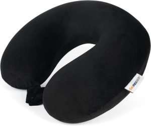 SAIREIDER Travel Pillow 100% Pure Memory Foam Travel Neck Pillow, Airplane Pillow for Traveling、Car、Home、Office，Washable Cover（Black）- 1