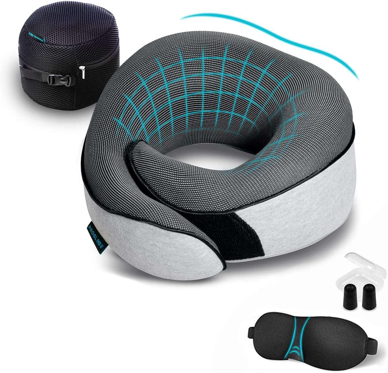 Travel Neck Pillows for Airplanes, Sleeping Essentials for Long Flight, 360° Head Support, Car and Airplane Kit with 3D Contoured Eye Mask - 1
