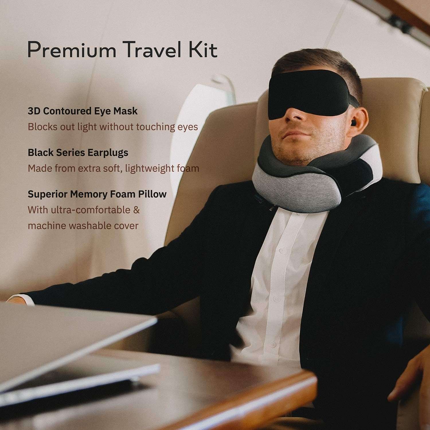 Travel Neck Pillows for Airplanes, Sleeping Essentials for Long Flight, 360° Head Support, Car and Airplane Kit with 3D Contoured Eye Mask - 2