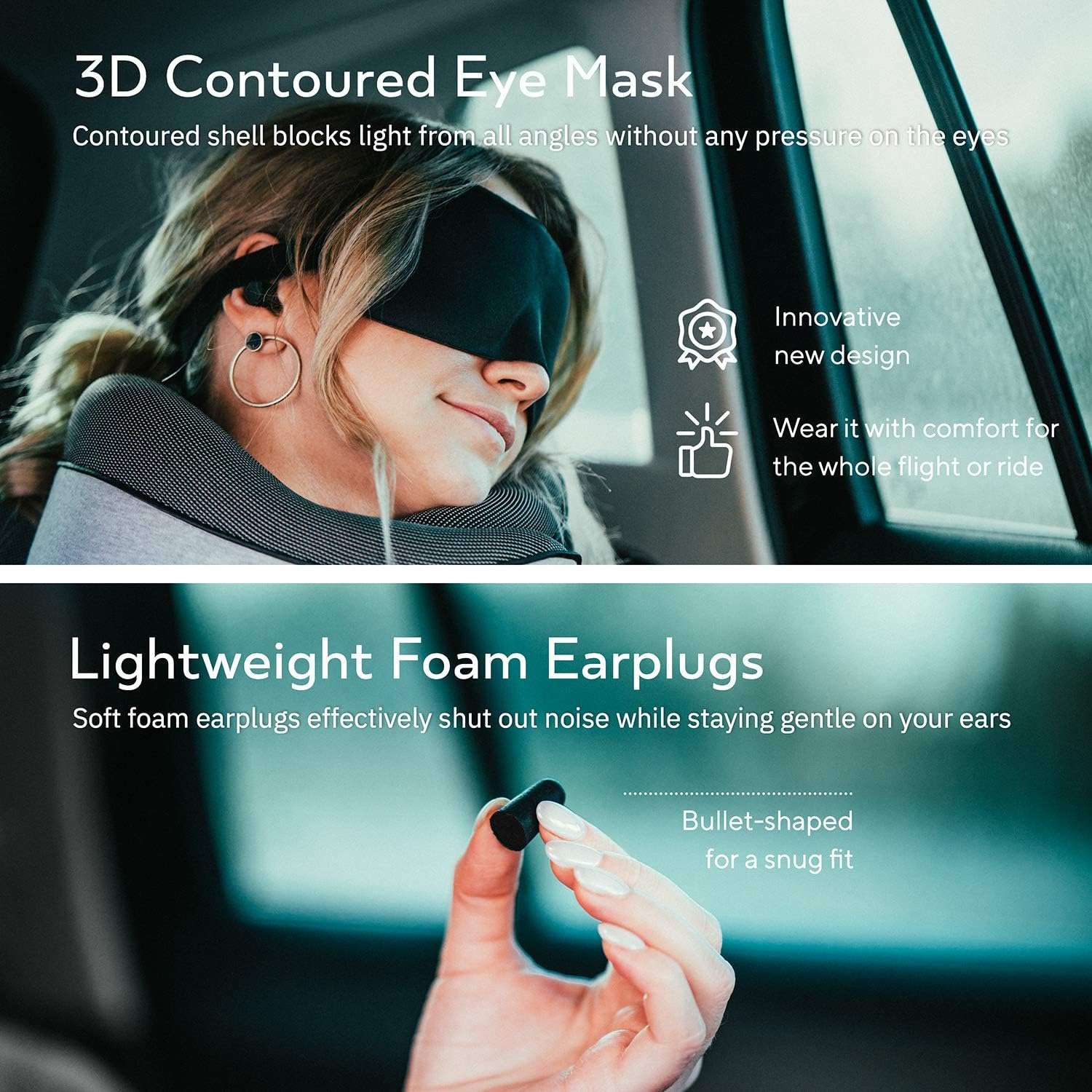 Travel Neck Pillows for Airplanes, Sleeping Essentials for Long Flight, 360° Head Support, Car and Airplane Kit with 3D Contoured Eye Mask - 5