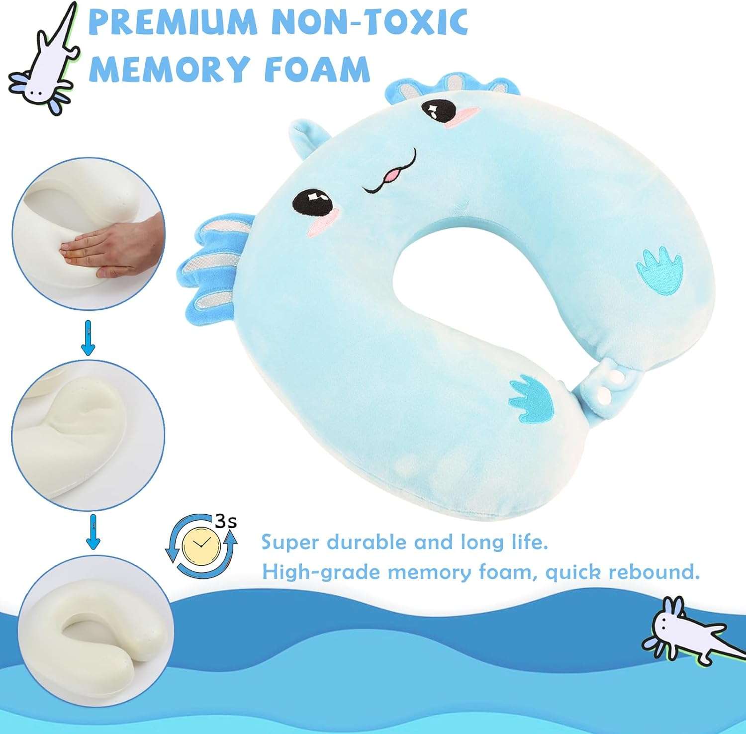 Travel Pillow, Kids Travel Pillow with Sleep Eye Mask Soft Memory Foam Kids Neck Pillow for Boys & Girls, Travel Accessories for Car Airplane Traveling - 3