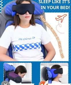 Travel Pillows for Airplanes, Airplane Pillow for Long Flight, Airplane Head Strap with Eye Mask for Sleep, Travel Neck Pillow for Car Road Trip, 360° Support Headrest - 2