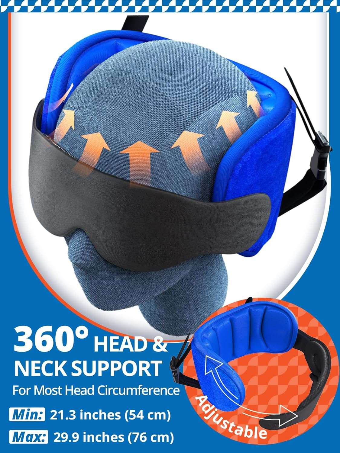 Travel Pillows for Airplanes, Airplane Pillow for Long Flight, Airplane Head Strap with Eye Mask for Sleep, Travel Neck Pillow for Car Road Trip, 360° Support Headrest - 5