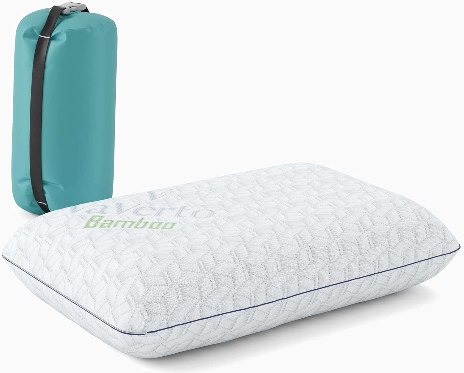Vaverto Small Memory Foam Bed Pillow for Travel and Camping - Compressible Medium Firm, Breathable Cover, Machine Washable, Ideal Backpacking, Airplane and Car - 1