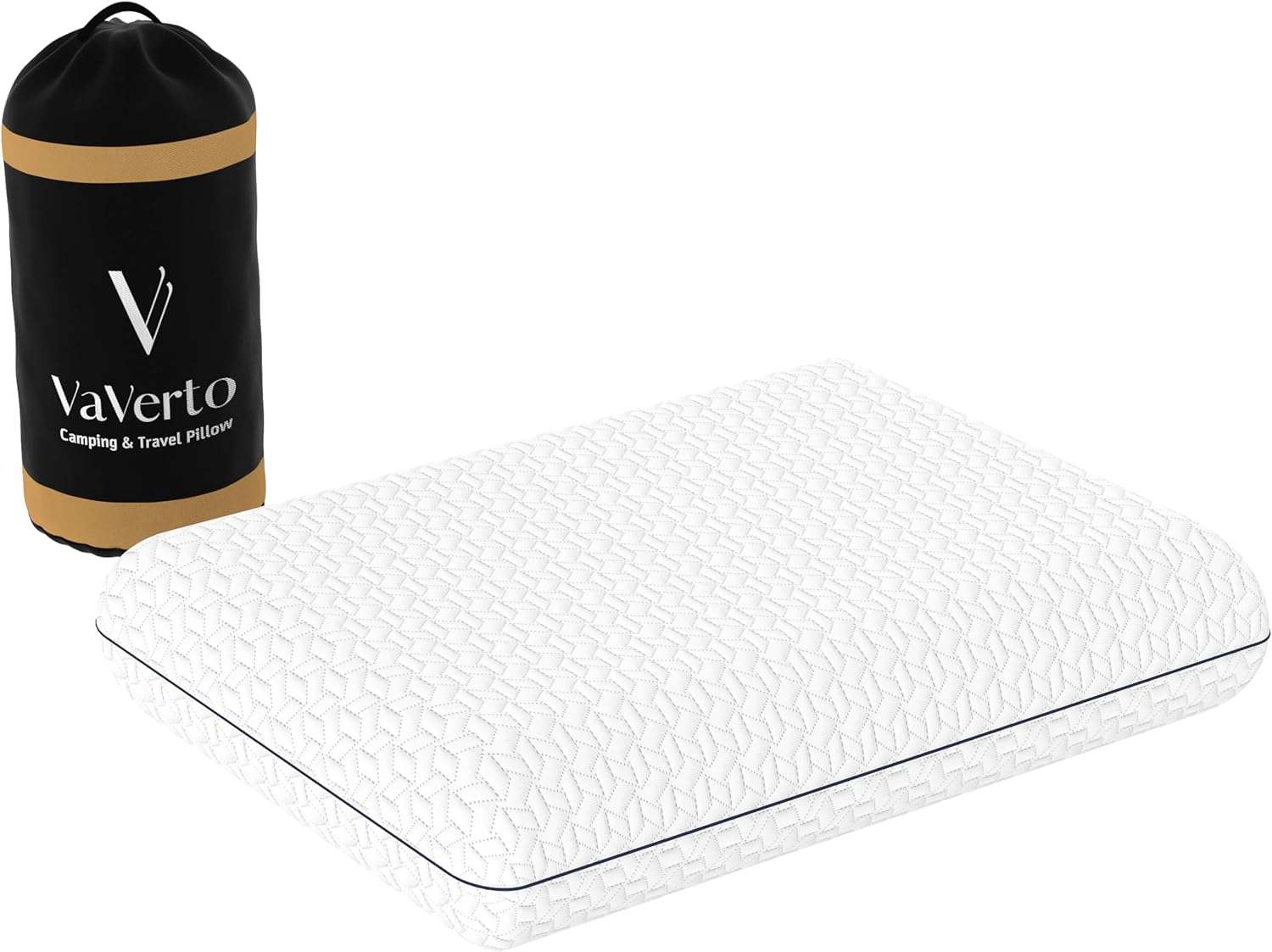 Vaverto Small Memory Foam Bed Pillow for Travel and Camping - Compressible Medium Firm, Breathable Cover, Machine Washable, Ideal Backpacking, Airplane and Car - 8