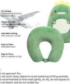 Kids Travel Pillow - 2-in-1 Deformable Kids Neck Pillow for Traveling, Soft U-Shaped Pillow with Adorable Animal Design, Comfy Sleep and Play, Ideal for Airplanes Travel - Dinosaur - 3