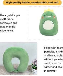 Kids Travel Pillow - 2-in-1 Deformable Kids Neck Pillow for Traveling, Soft U-Shaped Pillow with Adorable Animal Design, Comfy Sleep and Play, Ideal for Airplanes Travel - Dinosaur - 4