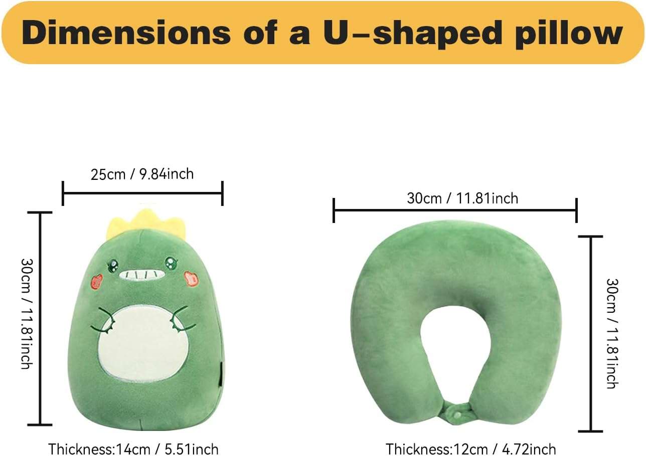Kids Travel Pillow - 2-in-1 Deformable Kids Neck Pillow for Traveling, Soft U-Shaped Pillow with Adorable Animal Design, Comfy Sleep and Play, Ideal for Airplanes Travel - Dinosaur - 5