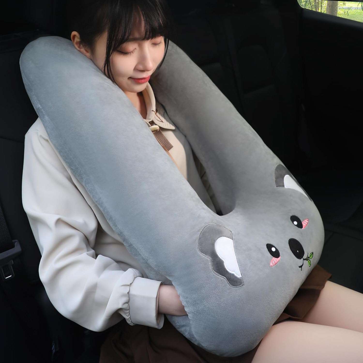 Kids Travel Pillow for Car Seat with Hand Muff, Cartoon Neck & Headrest Seat Belt Pillow for Car Road Trips Long-Distance Travel Sleeping Pillow for Adults and Children, Koala - 1