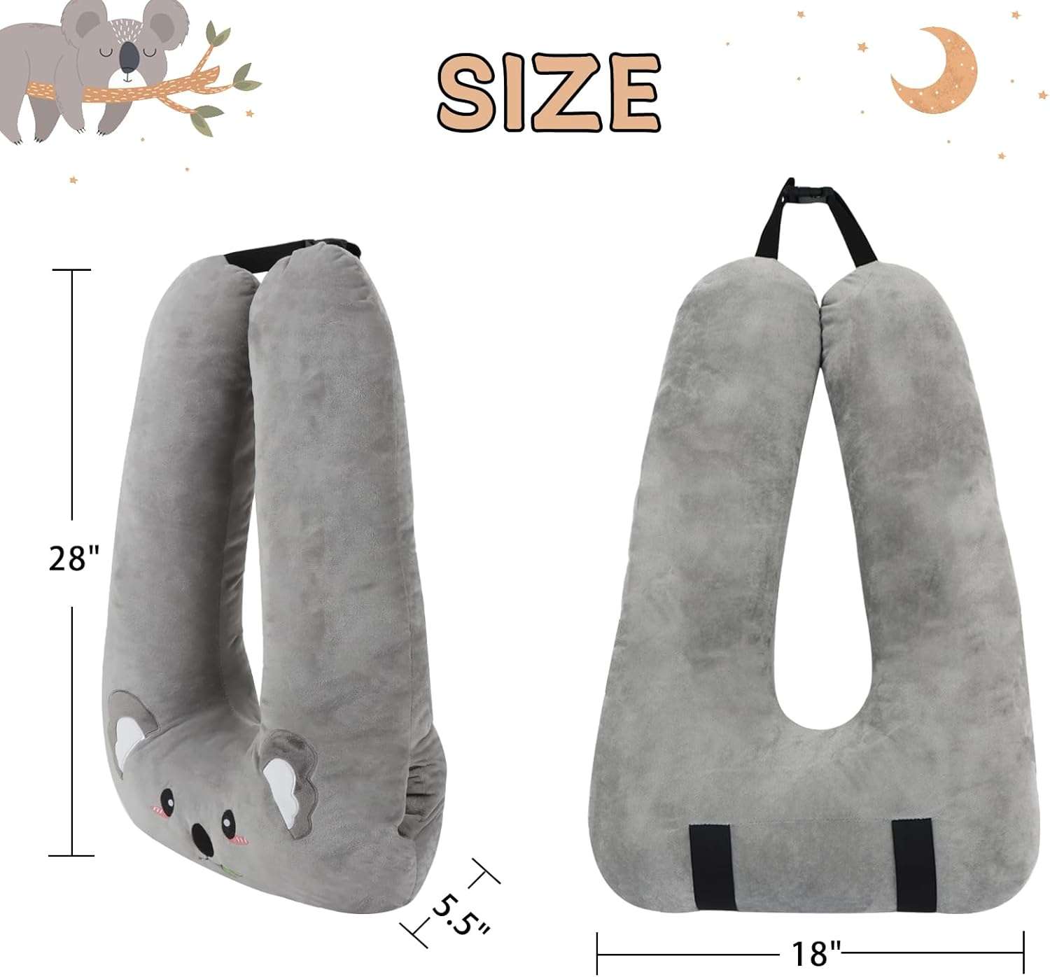 Kids Travel Pillow for Car Seat with Hand Muff, Cartoon Neck & Headrest Seat Belt Pillow for Car Road Trips Long-Distance Travel Sleeping Pillow for Adults and Children, Koala - 3