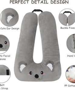 Kids Travel Pillow for Car Seat with Hand Muff, Cartoon Neck & Headrest Seat Belt Pillow for Car Road Trips Long-Distance Travel Sleeping Pillow for Adults and Children, Koala - 4