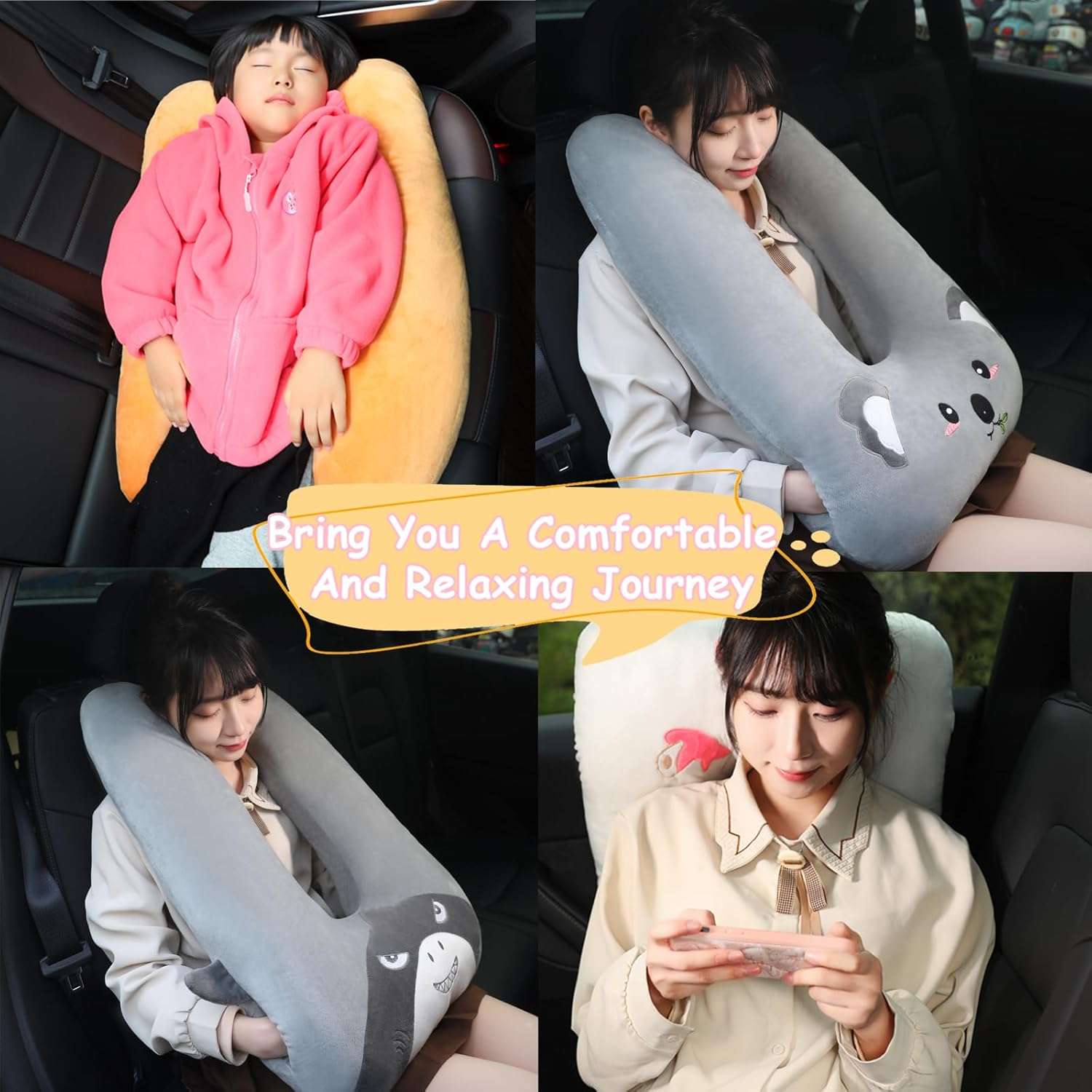 Kids Travel Pillow for Car Seat with Hand Muff, Cartoon Neck & Headrest Seat Belt Pillow for Car Road Trips Long-Distance Travel Sleeping Pillow for Adults and Children, Koala - 6