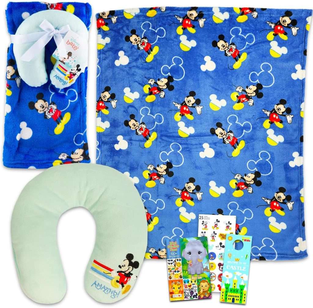 Mickey Mouse Travel Blanket – Mickey Mouse Travel Pillow Bundle Includes Mickey Mouse Travel Blanket, Mickey Mouse Travel Pillow, Create-A-Face Sticker Book, More | Mickey Mouse Travel Set