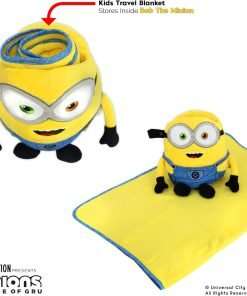 Roamwild Universal Despicable Me Bob Minions Kids Travel Pillow and Travel Blanket Set – Soft Plush Armrest Buddy Transforms Any Armrest Into a Comfy Childs Pillow for Travelling - 2