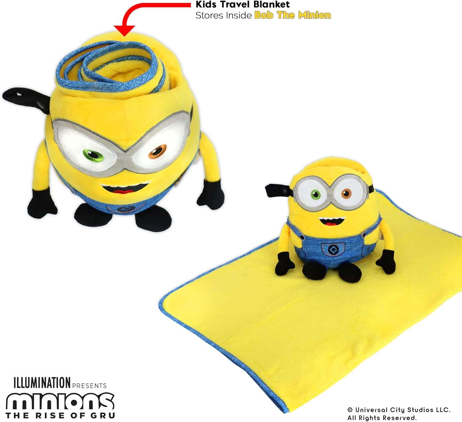 Roamwild Universal Despicable Me Bob Minions Kids Travel Pillow and Travel Blanket Set – Soft Plush Armrest Buddy Transforms Any Armrest Into a Comfy Childs Pillow for Travelling - 2