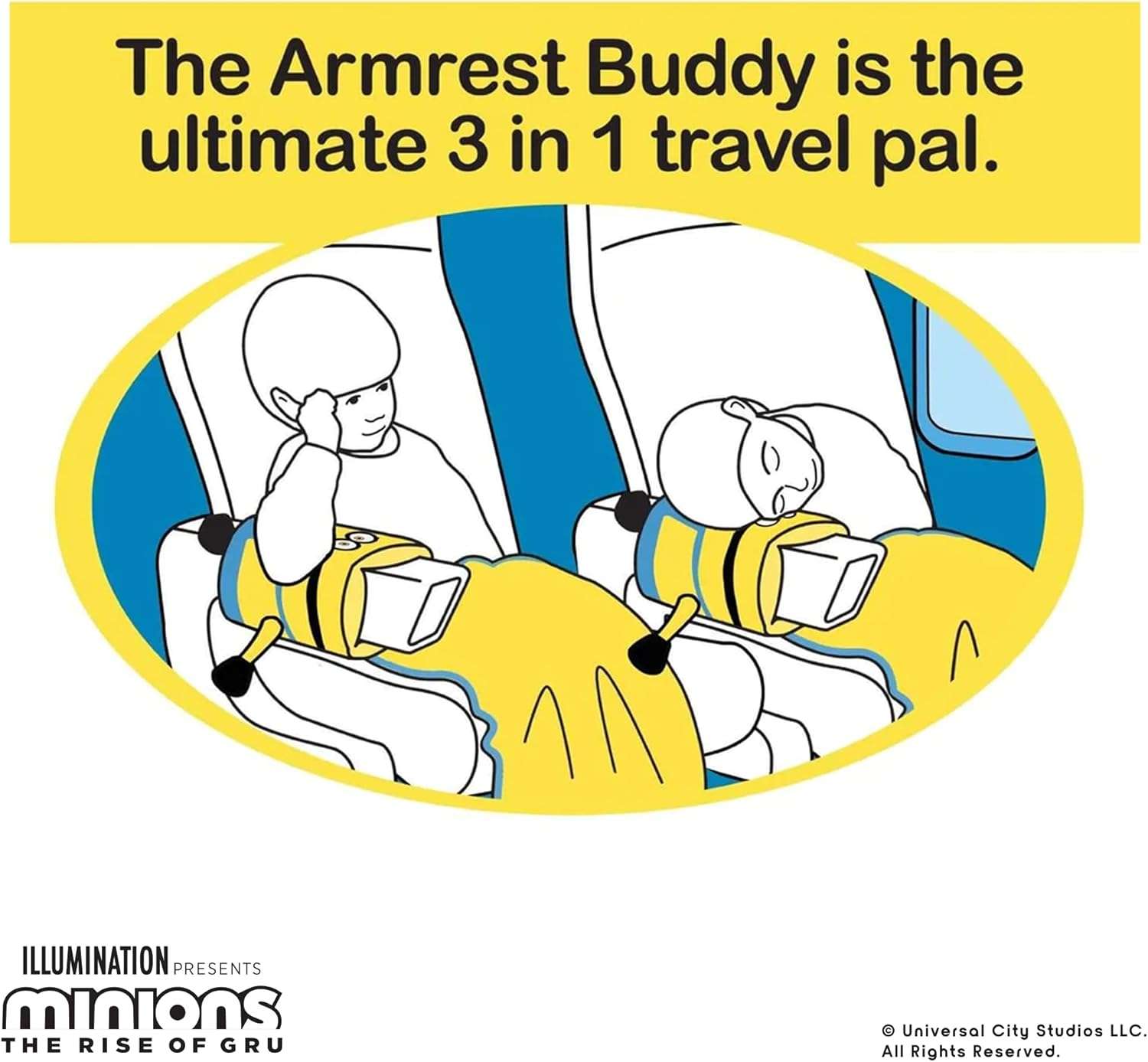 Roamwild Universal Despicable Me Bob Minions Kids Travel Pillow and Travel Blanket Set – Soft Plush Armrest Buddy Transforms Any Armrest Into a Comfy Childs Pillow for Travelling - 3