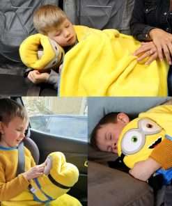 Roamwild Universal Despicable Me Bob Minions Kids Travel Pillow and Travel Blanket Set – Soft Plush Armrest Buddy Transforms Any Armrest Into a Comfy Childs Pillow for Travelling - 4