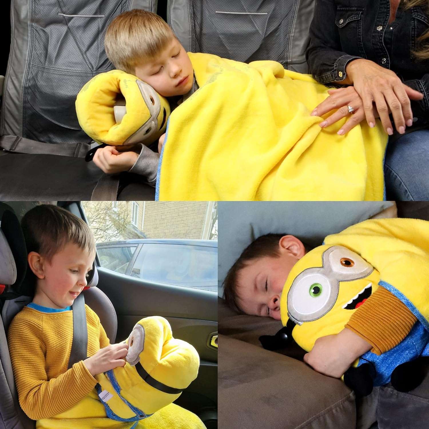 Roamwild Universal Despicable Me Bob Minions Kids Travel Pillow and Travel Blanket Set – Soft Plush Armrest Buddy Transforms Any Armrest Into a Comfy Childs Pillow for Travelling - 4