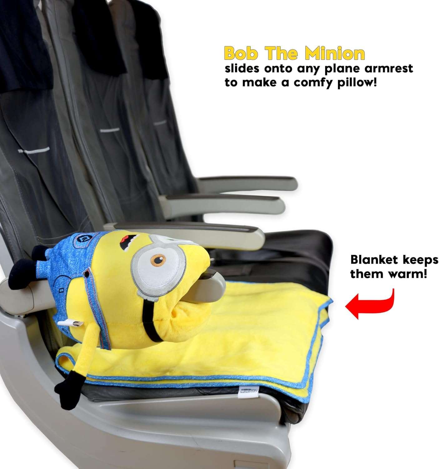 Roamwild Universal Despicable Me Bob Minions Kids Travel Pillow and Travel Blanket Set – Soft Plush Armrest Buddy Transforms Any Armrest Into a Comfy Childs Pillow for Travelling - 5