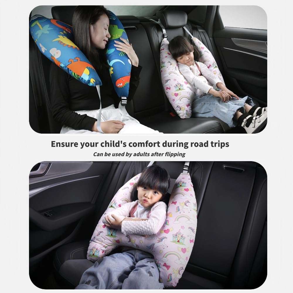 Travel Pillow Car Pillow for Kids 6 Years Old+ Kid Car Sleeping for The Back Seat of Car Seat Belt Adjuster Neck Shoulder Support on Road Trips Cartoon Anime Gift Ideas - 3
