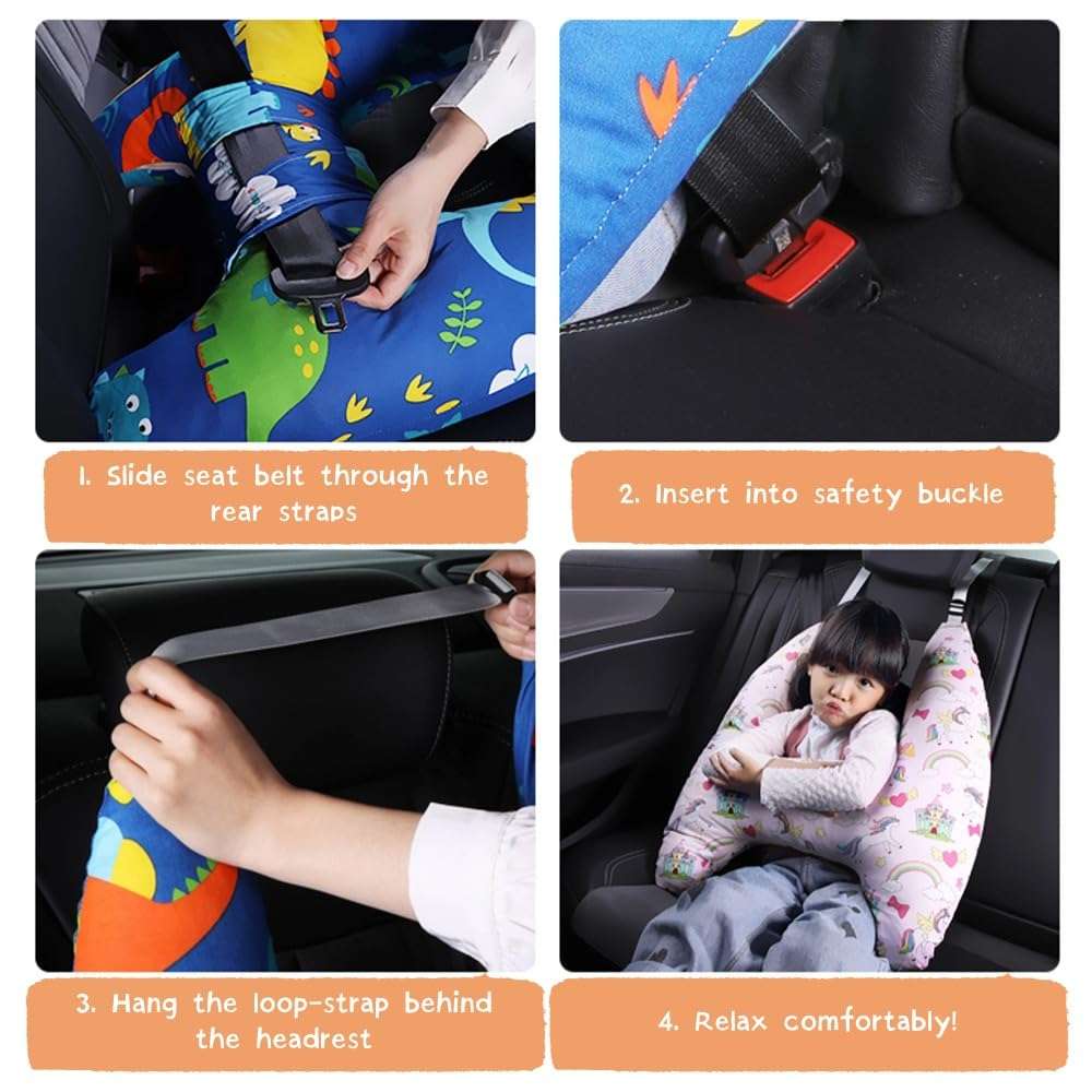 Travel Pillow Car Pillow for Kids 6 Years Old+ Kid Car Sleeping for The Back Seat of Car Seat Belt Adjuster Neck Shoulder Support on Road Trips Cartoon Anime Gift Ideas - 4