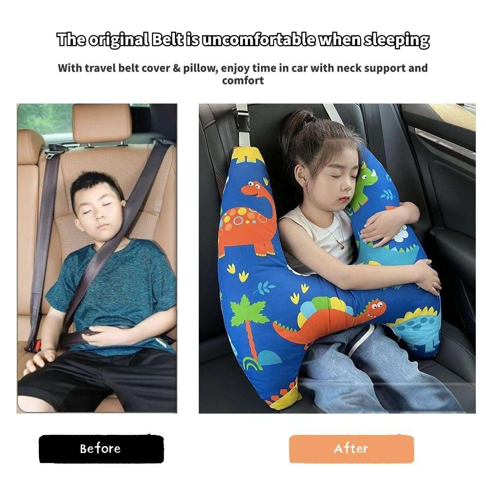 Travel Pillow Car Pillow for Kids 6 Years Old+ Kid Car Sleeping for The Back Seat of Car Seat Belt Adjuster Neck Shoulder Support on Road Trips Cartoon Anime Gift Ideas - 5
