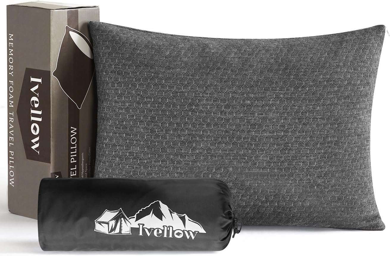 Ivellow Travel Pillow Compressible Camping Pillow for Sleeping Shredded Memory Foam Pillow Compact Firm Supportive Pillow for Adults Kids Outdoor Backpacking Hiking Essential Gear - 1