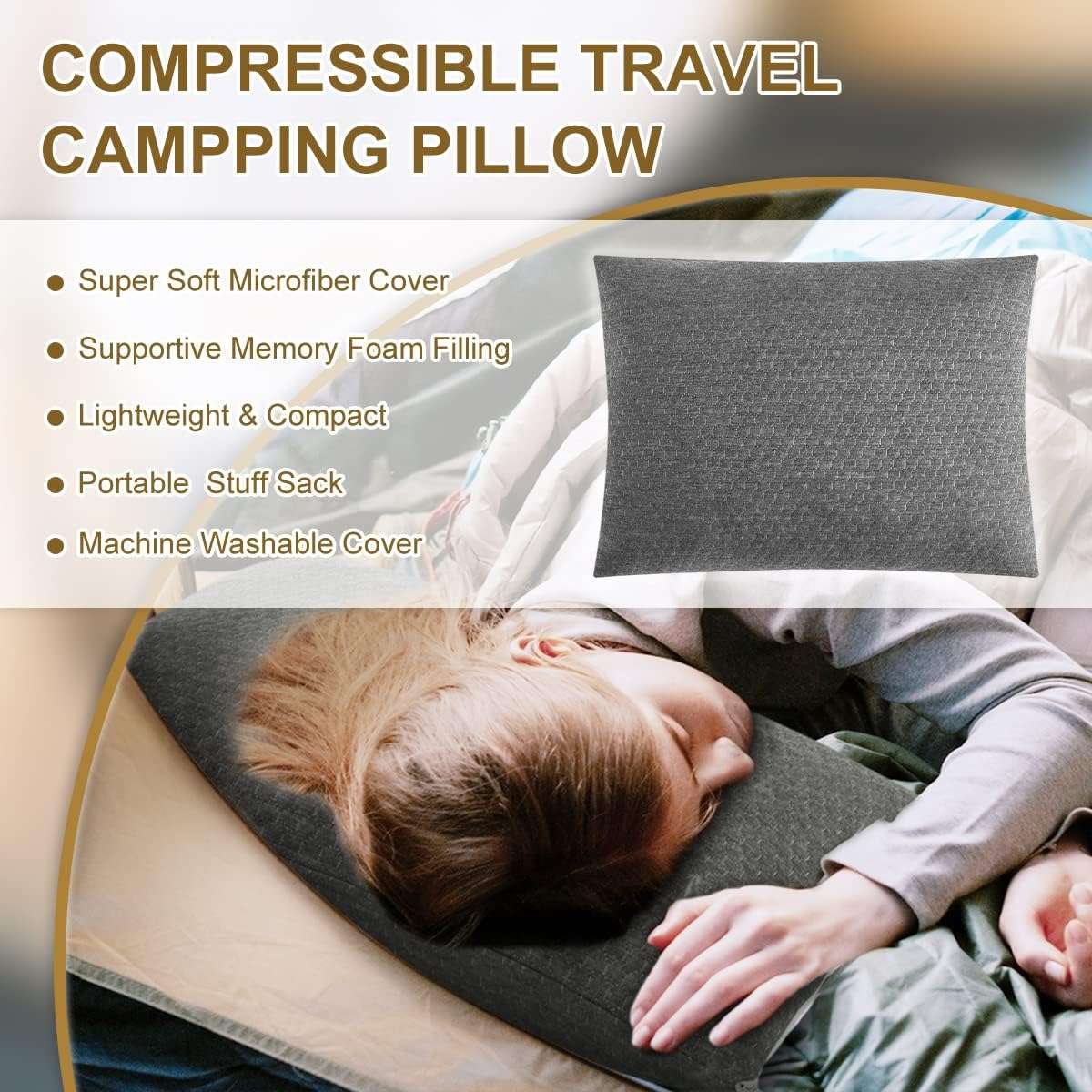Ivellow Travel Pillow Compressible Camping Pillow for Sleeping Shredded Memory Foam Pillow Compact Firm Supportive Pillow for Adults Kids Outdoor Backpacking Hiking Essential Gear - 2