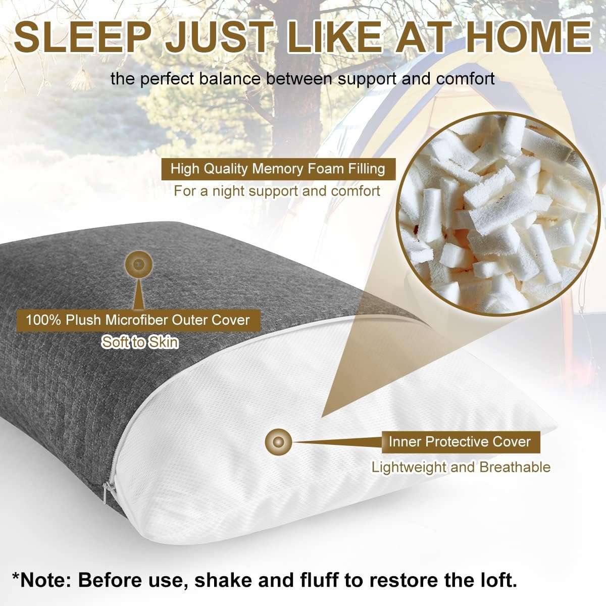 Ivellow Travel Pillow Compressible Camping Pillow for Sleeping Shredded Memory Foam Pillow Compact Firm Supportive Pillow for Adults Kids Outdoor Backpacking Hiking Essential Gear - 3